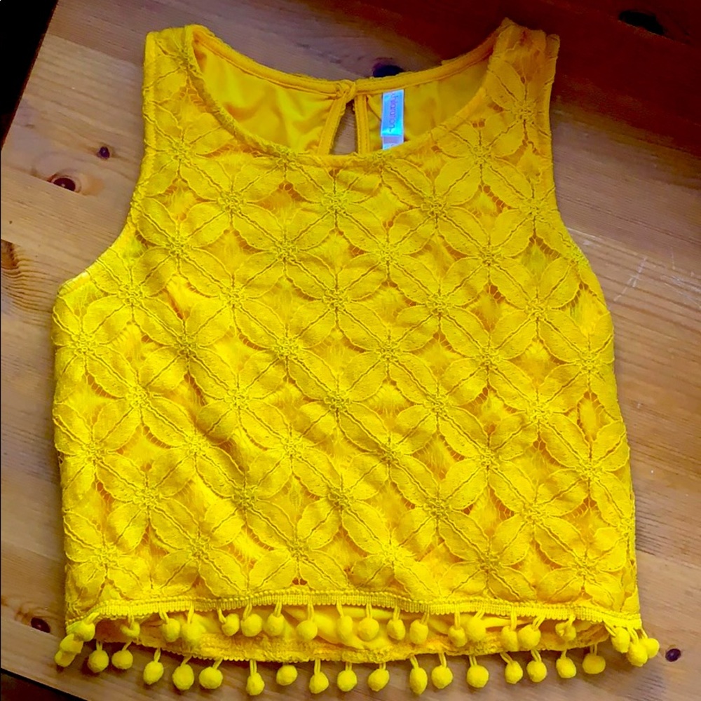 Yellow crop top w/ pompom border